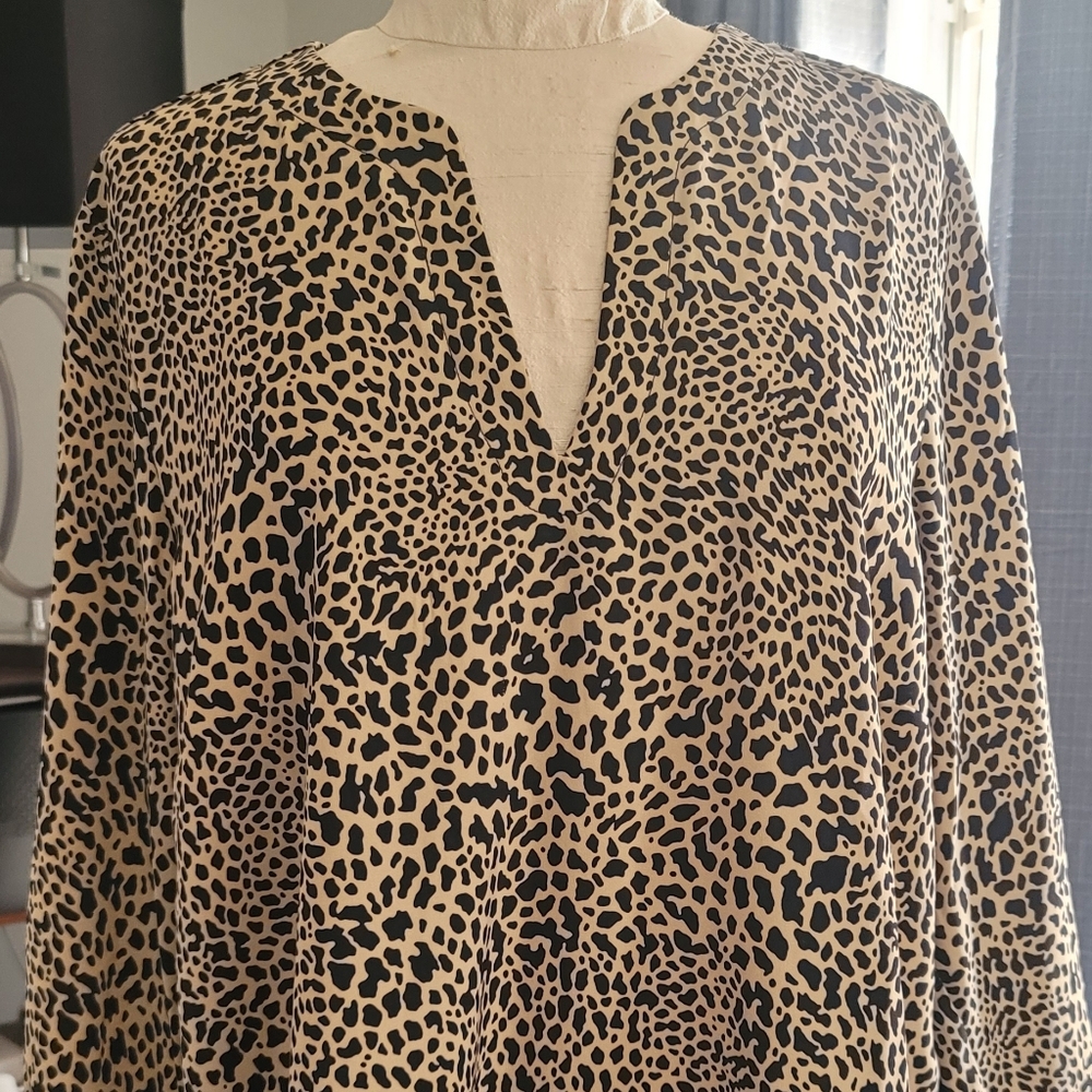 Michael Kors Black and Tan Animal Print Blouse